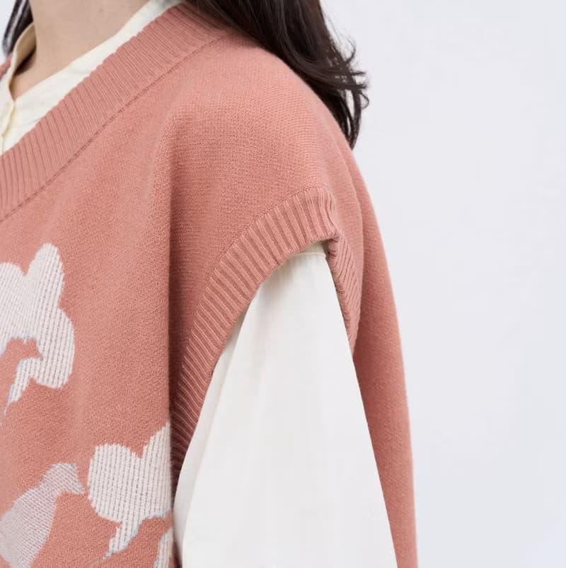 針織毛衣背心/軟冬綻花/海棠八哥2號/淡漠霧橘