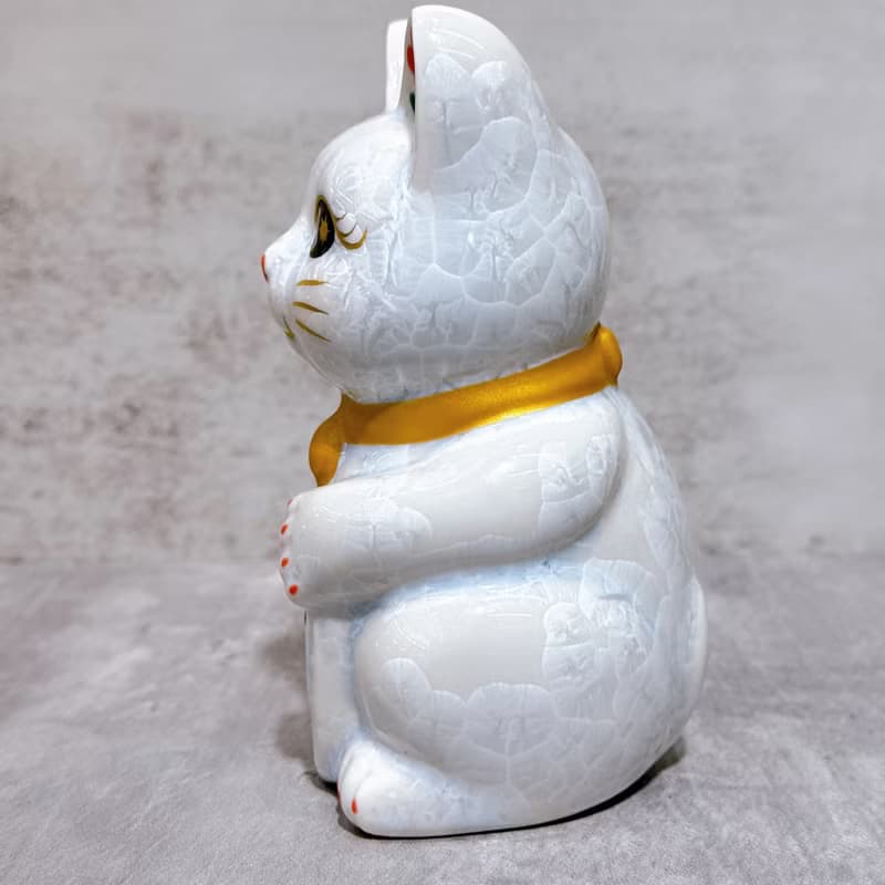 【福聚瓷靈】日本清水燒招財貓 | 花結晶 白 億萬両 右