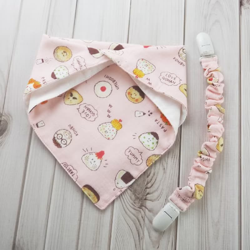 日本純棉印花好好用圍兜手帕組_ 附可拆雙頭鬆緊夾_兩用造型