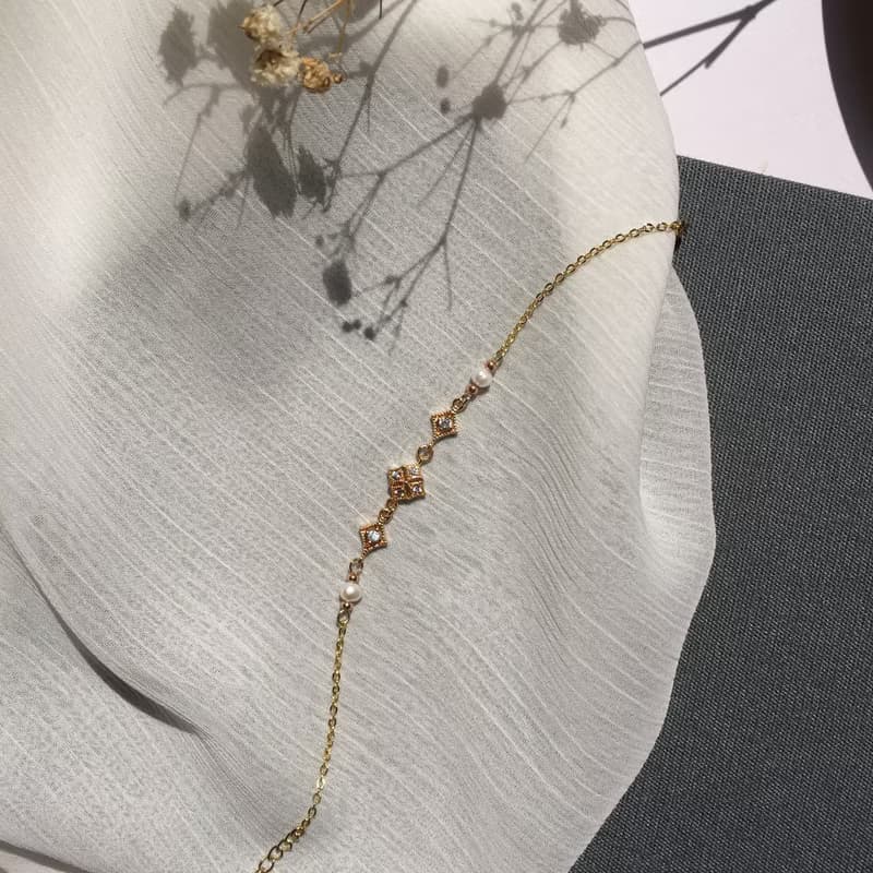 14K包金 天然淡水珍珠星芒鋯石手鍊 手鏈 鎖骨鏈 項鍊 14KGF