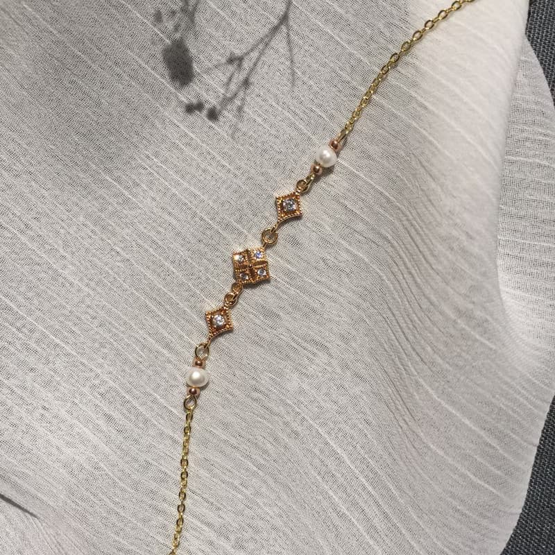 14K包金 天然淡水珍珠星芒鋯石手鍊 手鏈 鎖骨鏈 項鍊 14KGF