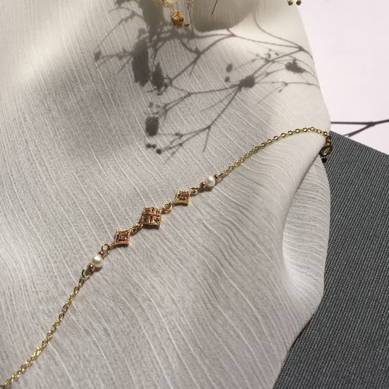 14K包金 天然淡水珍珠星芒鋯石手鍊 手鏈 鎖骨鏈 項鍊 14KGF