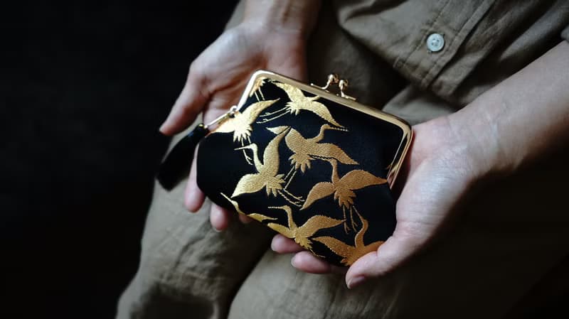 卡片收納/零錢包/口金包/手腕包/金襴金鶴親子口金包+皮革短帶