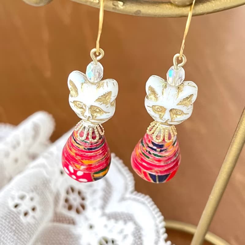 春の福々猫祭りピアス/イヤリング　セット　軽い和紙のアクセサリー