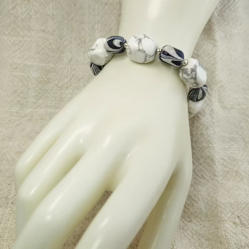 手鍊 白紋石 黑白斑馬紋 尼泊爾琉璃珠 925銀飾 手珠