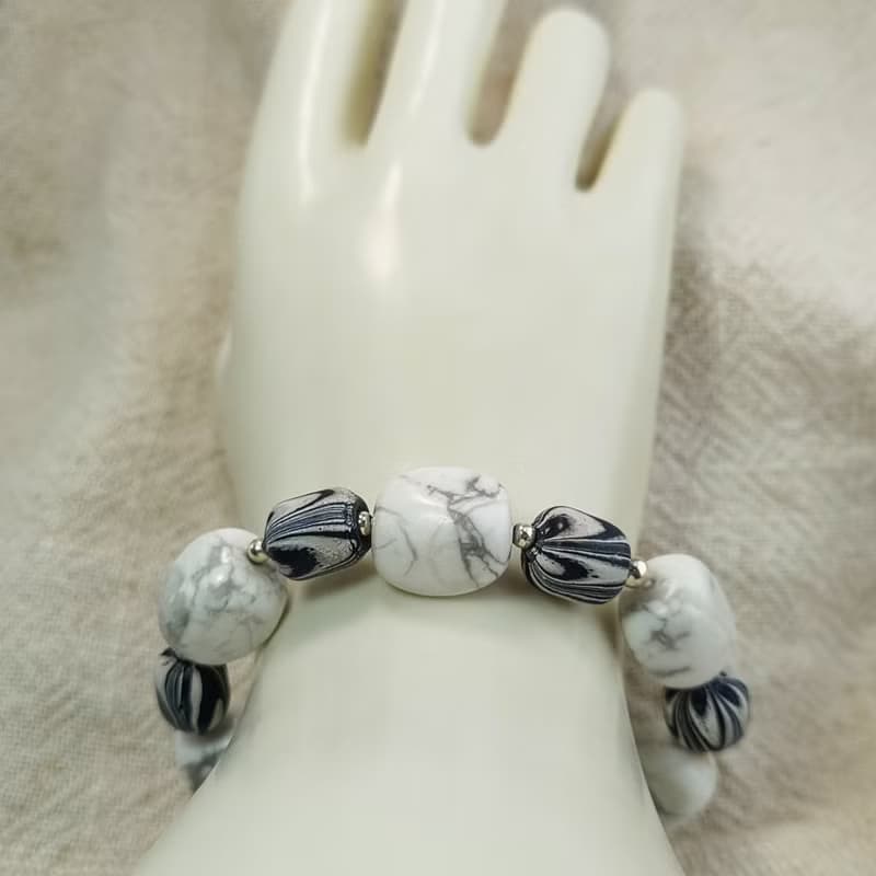 手鍊 白紋石 黑白斑馬紋 尼泊爾琉璃珠 925銀飾 手珠