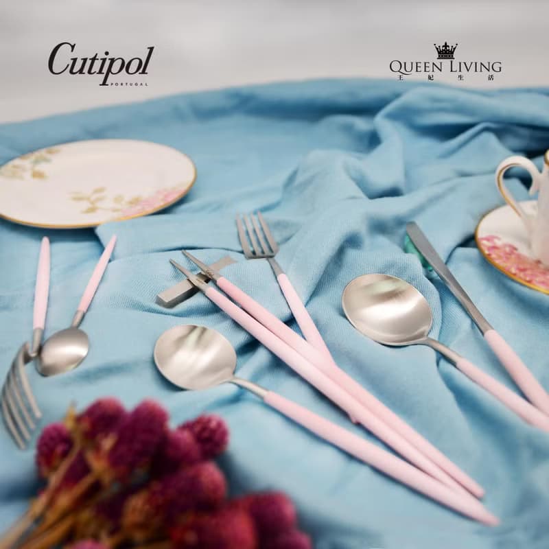 葡萄牙Cutipol GOA系列粉紅柄18cm點心匙