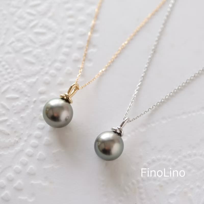 Knot タヒチパール黒蝶真珠のシルバー製ペンダントネックレス