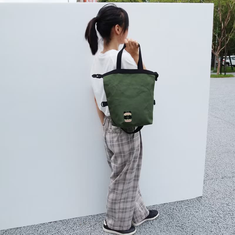 一包多用帆布便當袋 購物袋 大容量 極觸感植絨插畫 黑熊漢堡