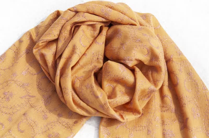 喀什米爾Cashmere/羊絨圍巾/純羊毛圍巾披巾/戒指絨披肩-刺繡花朵