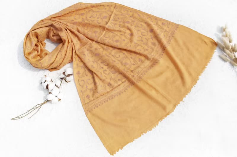 喀什米爾Cashmere/羊絨圍巾/純羊毛圍巾披巾/戒指絨披肩-刺繡花朵