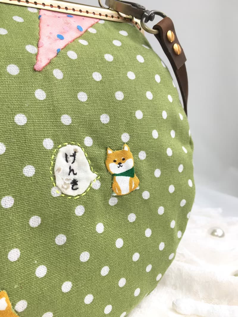 抹茶柴犬點點 口金包 可後背 斜背包 側背包 單肩背包