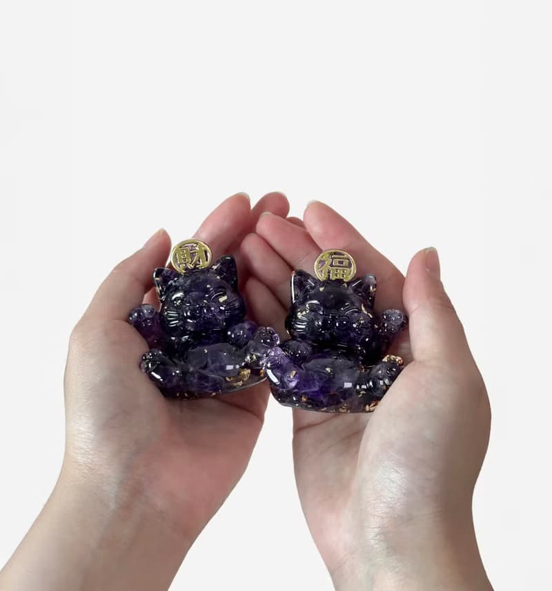 水晶 旺福貓+旺財貓 元寶燈座組 | 天然石擺飾 | 生日 情人節禮物