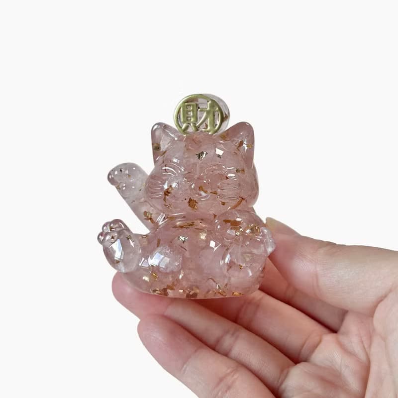 水晶 旺福貓+旺財貓 元寶燈座組 | 天然石擺飾 | 生日 情人節禮物