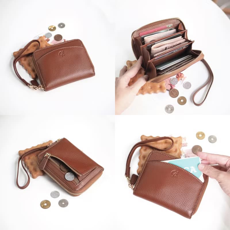 Charm (Rust brown) : Medium Zip Wallet, Short wallet, Cow Leather, Brown