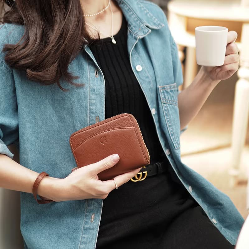 Charm (Rust brown) : Medium Zip Wallet, Short wallet, Cow Leather, Brown