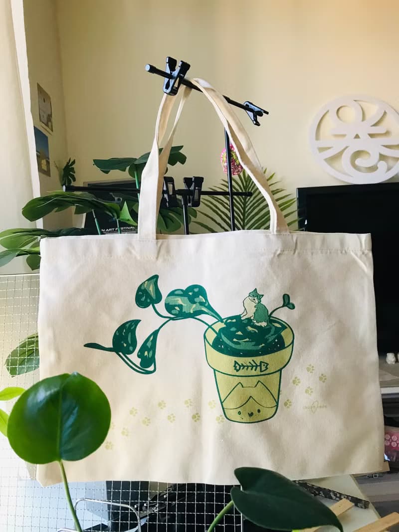 2023文博會 原創插畫-貓咪植物花草盆栽-托特包帆布袋