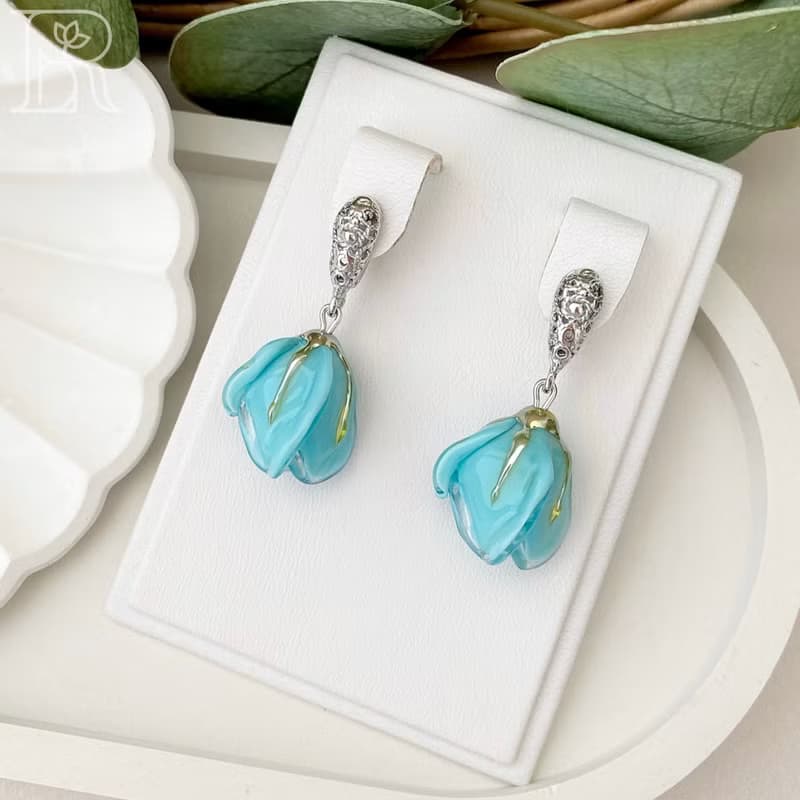 925 sterling silver unique earrings / wedding dangle drop blue earrings