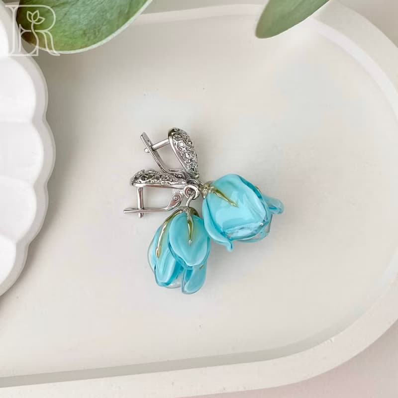 925 sterling silver unique earrings / wedding dangle drop blue earrings