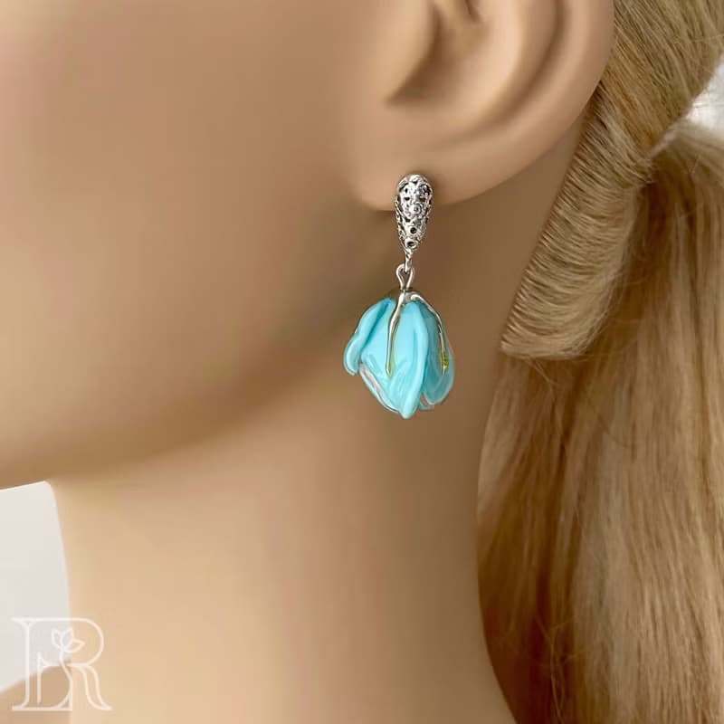 925 sterling silver unique earrings / wedding dangle drop blue earrings