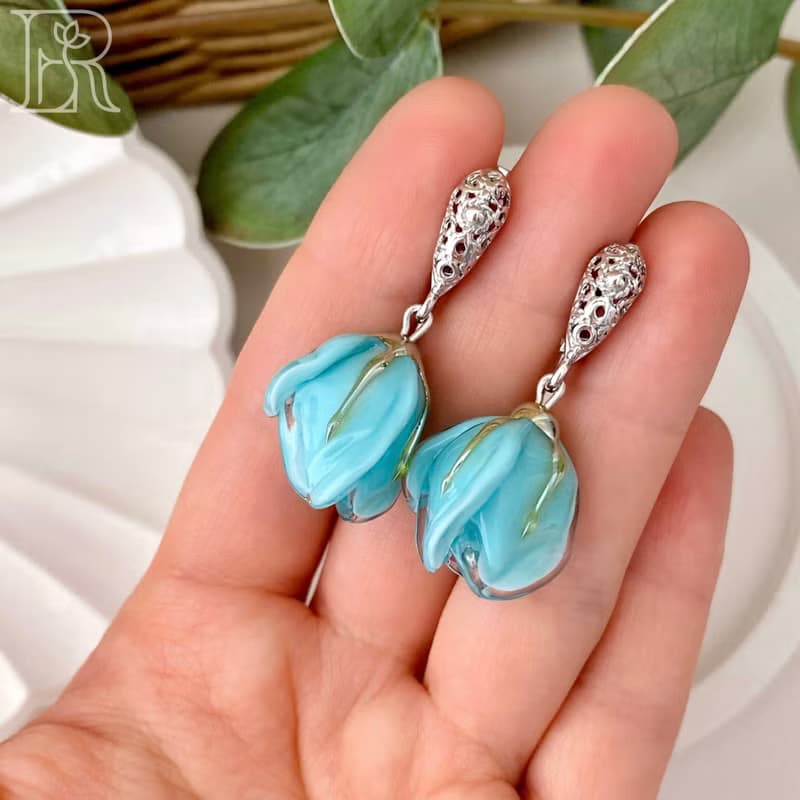 925 sterling silver unique earrings / wedding dangle drop blue earrings