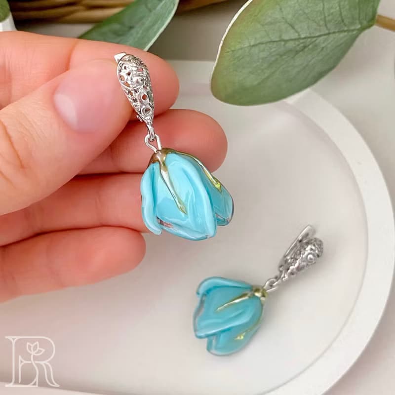 925 sterling silver unique earrings / wedding dangle drop blue earrings