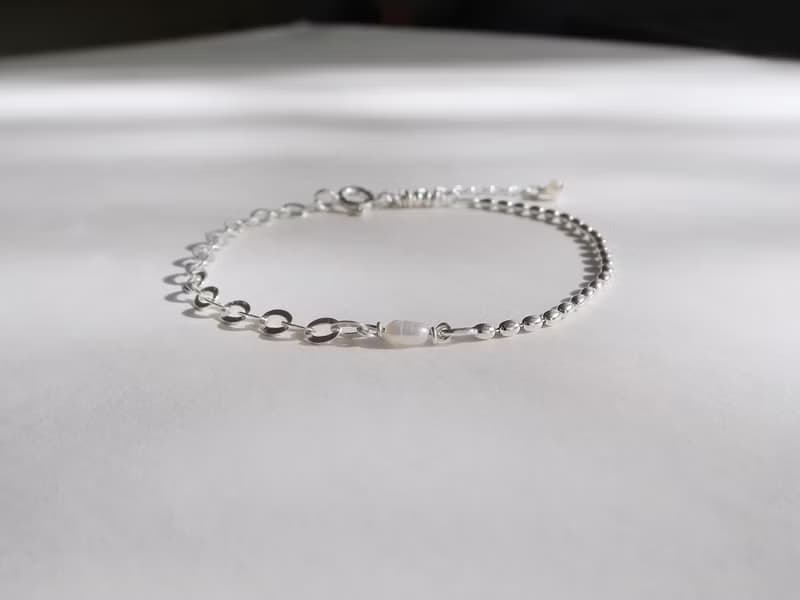 925純銀 不對稱 橢圓珠鍊 小米粒珍珠 刻字 手鍊 免費送禮包裝