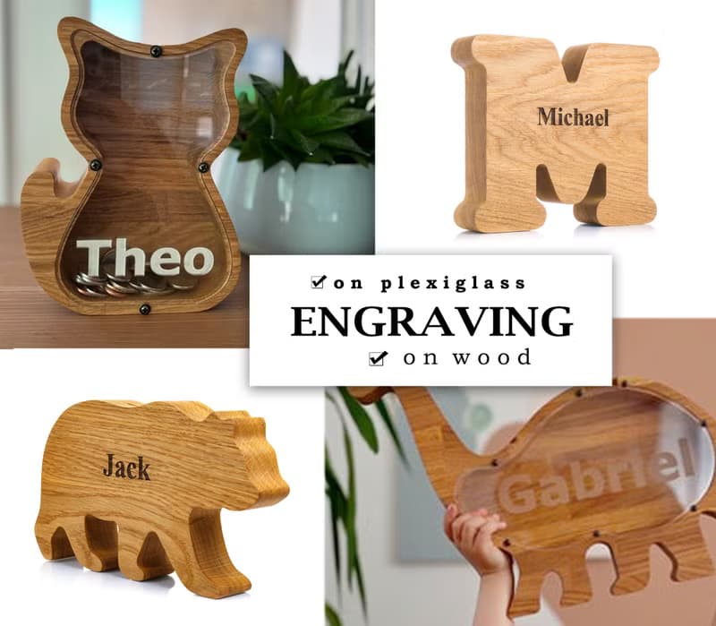 Personalized piggy bank for little girls HOME Wood toy for kids Wedding gifts