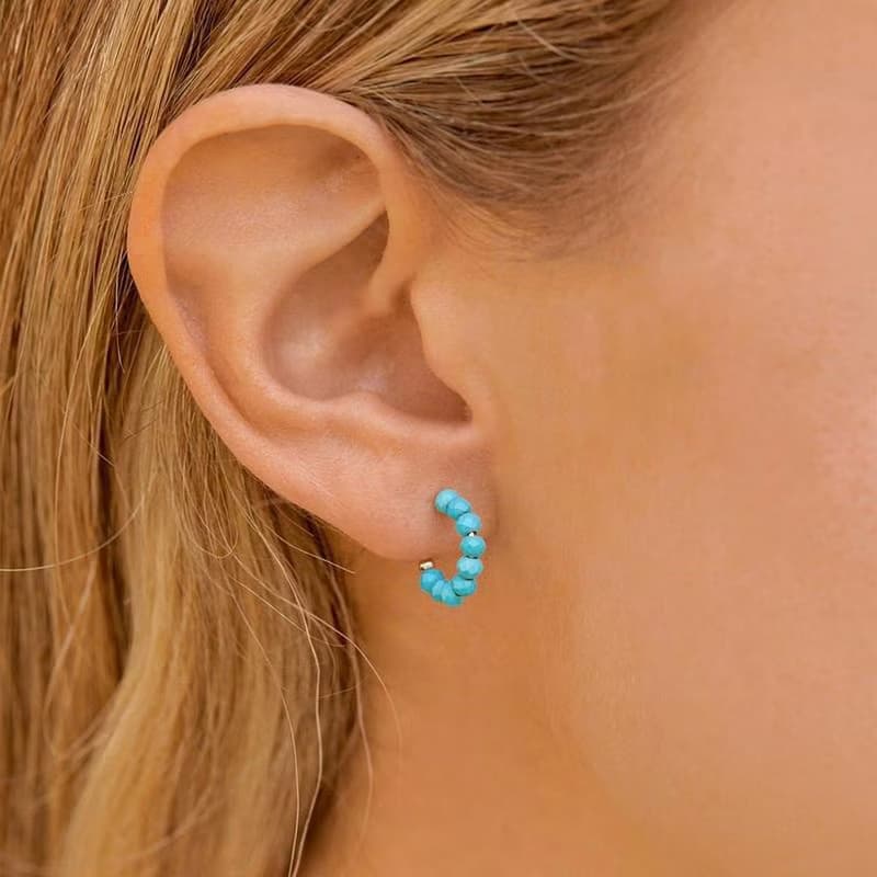 Pura Vida 美國手工 TURQUOISE 綠松石圓圈耳環