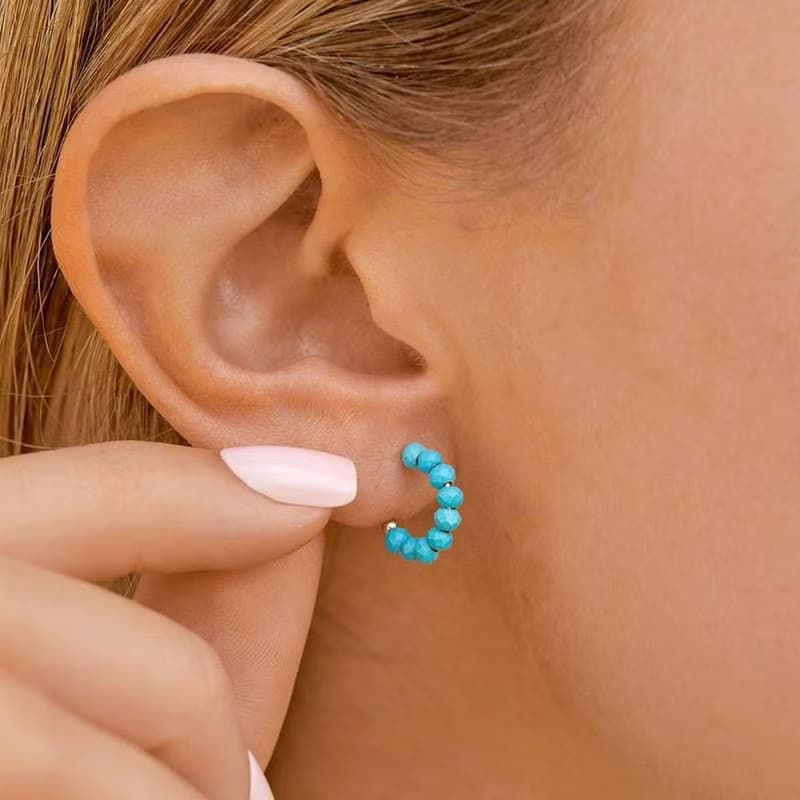 Pura Vida 美國手工 TURQUOISE 綠松石圓圈耳環