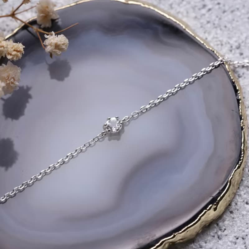 白水晶925純銀簡約六爪手鍊