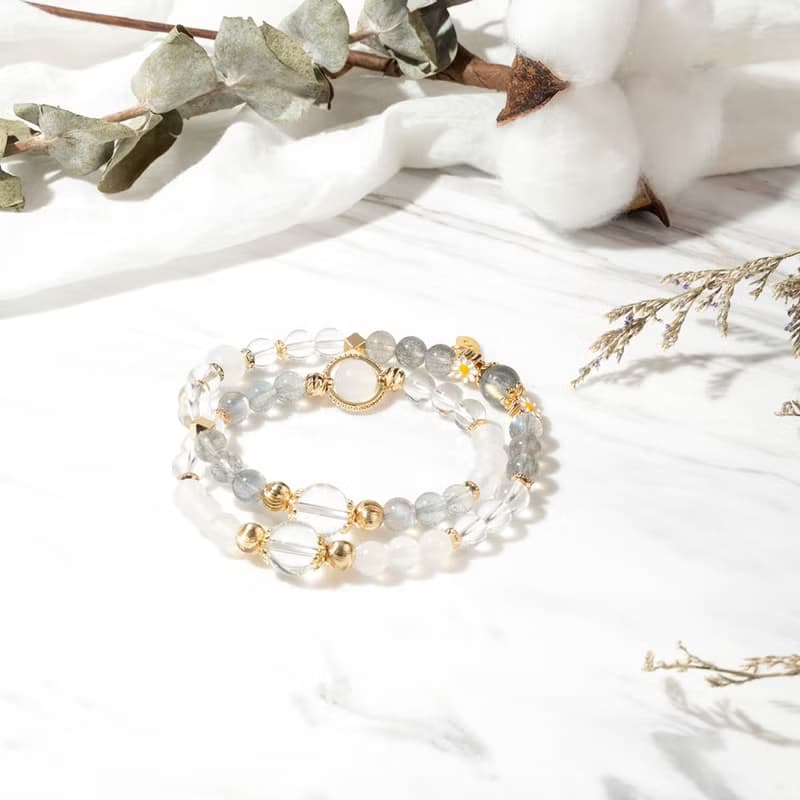 【纏綿】山荷仙境-白水晶白瑪瑙月光石手鍊