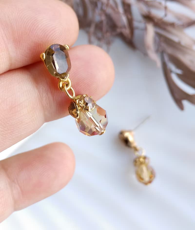 Vintage Jewelry 西洋古董飾品 秀氣 茶色系 小巧可愛   針式耳環
