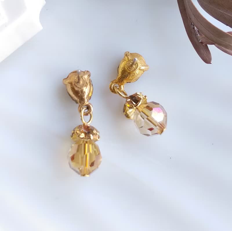 Vintage Jewelry 西洋古董飾品 秀氣 茶色系 小巧可愛   針式耳環