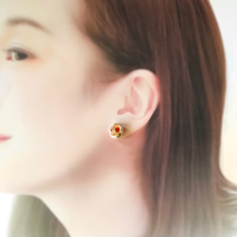 華やか パール 天然石 サードオニキス 金継ぎ ピアス イヤリング ノンホールピアス ゴールド 金 8月誕生石 オニキス ギフト プレゼント 贈り物 オレンジ