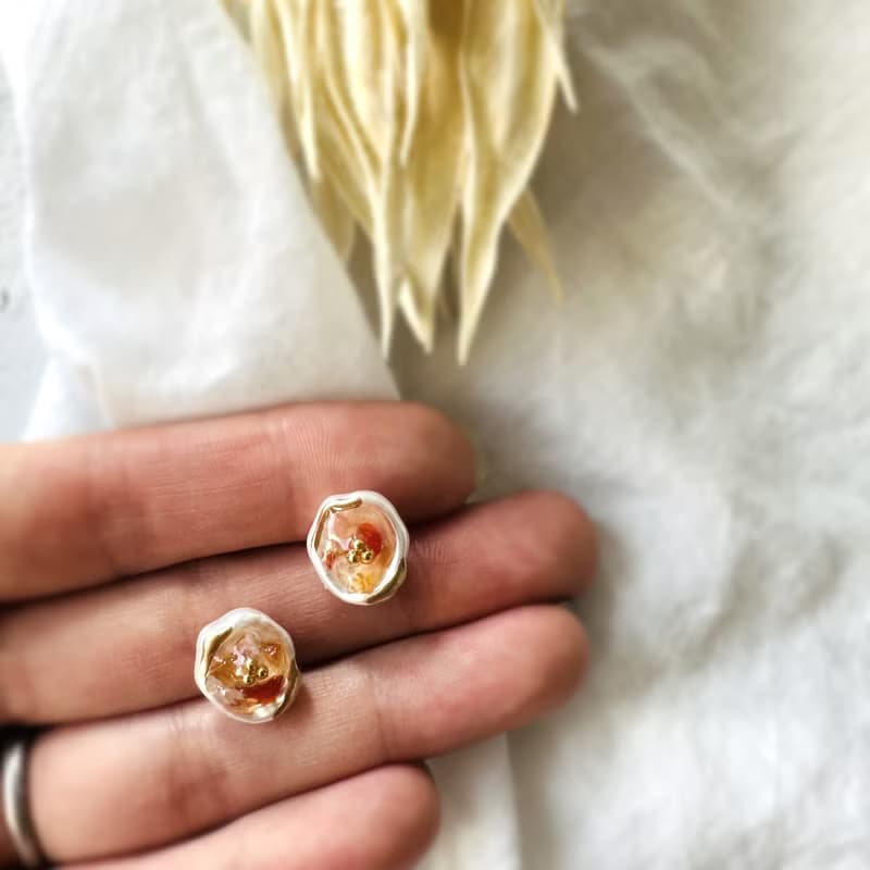 華やか パール 天然石 サードオニキス 金継ぎ ピアス イヤリング ノンホールピアス ゴールド 金 8月誕生石 オニキス ギフト プレゼント 贈り物 オレンジ