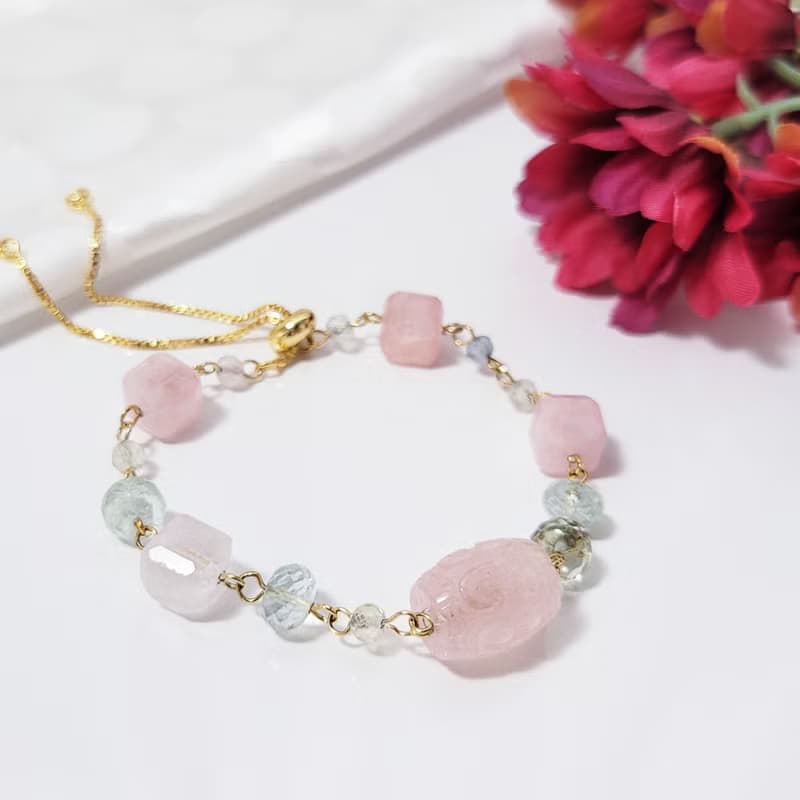 天然 綠柱石 摩根石 海藍寶 事業 彩虹 人緣 貴人 手鍊 獨家 禮物