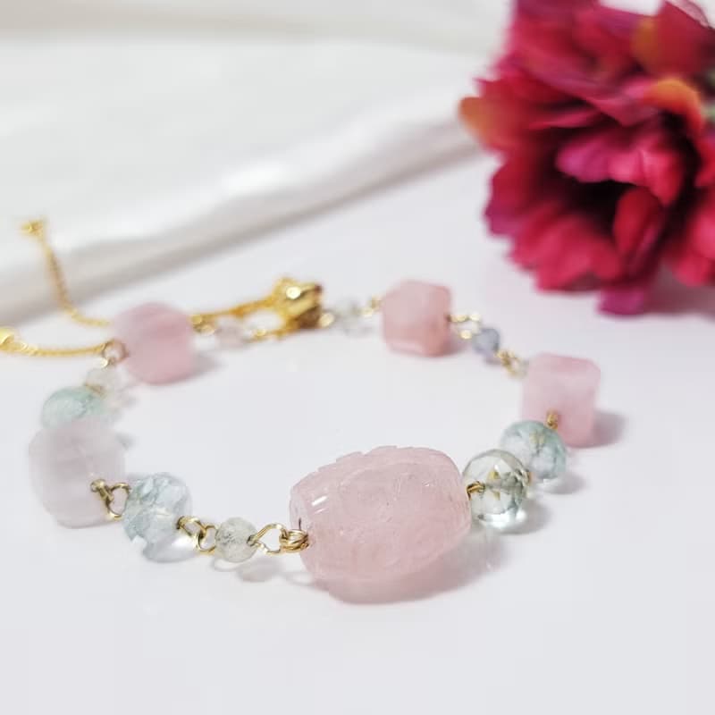 天然 綠柱石 摩根石 海藍寶 事業 彩虹 人緣 貴人 手鍊 獨家 禮物