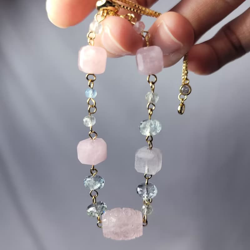 天然 綠柱石 摩根石 海藍寶 事業 彩虹 人緣 貴人 手鍊 獨家 禮物