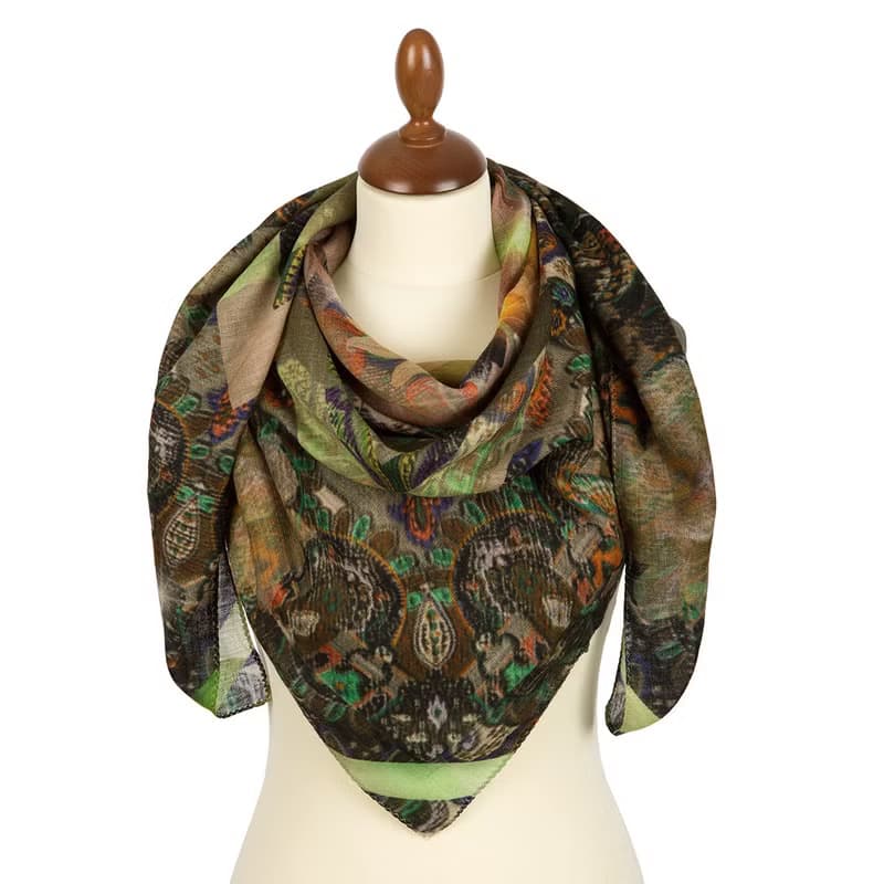 Original Pavlovo Posad Russian Shawl 100% Wool Woolen Scarf 115x115 cm 10248-10