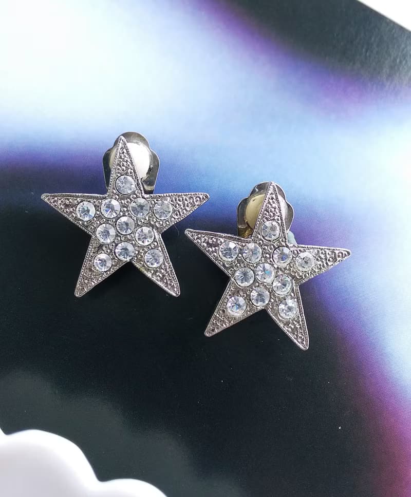 【西洋古董飾品 】白鑽 星星 貼耳 夾式耳環