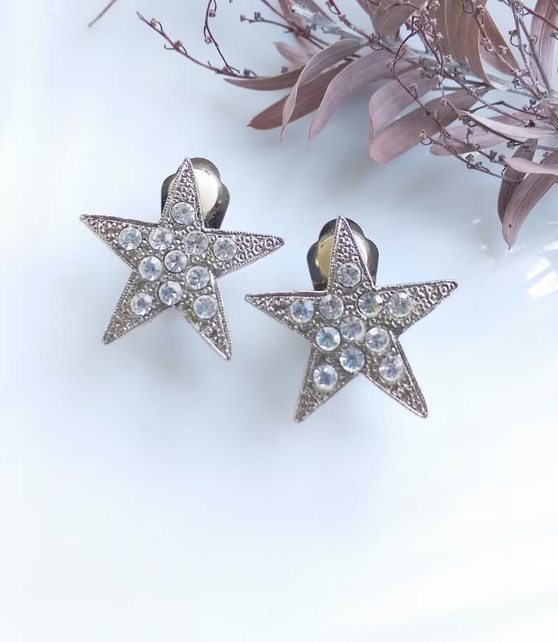 【西洋古董飾品 】白鑽 星星 貼耳 夾式耳環