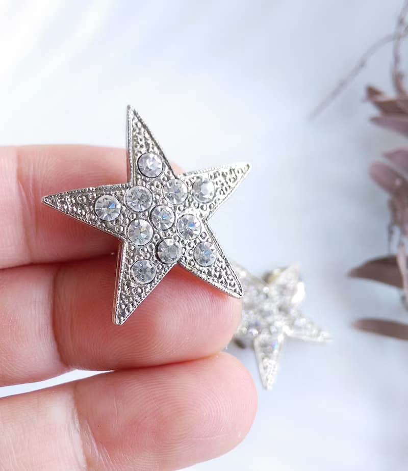 【西洋古董飾品 】白鑽 星星 貼耳 夾式耳環
