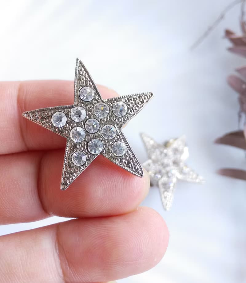 【西洋古董飾品 】白鑽 星星 貼耳 夾式耳環