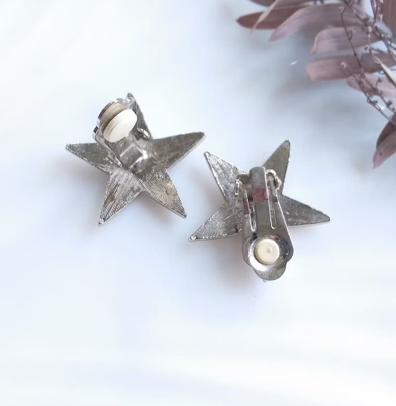 【西洋古董飾品 】白鑽 星星 貼耳 夾式耳環