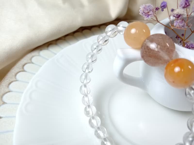 手鍊 珠串設計 紅髮晶+兔毛晶+白水晶