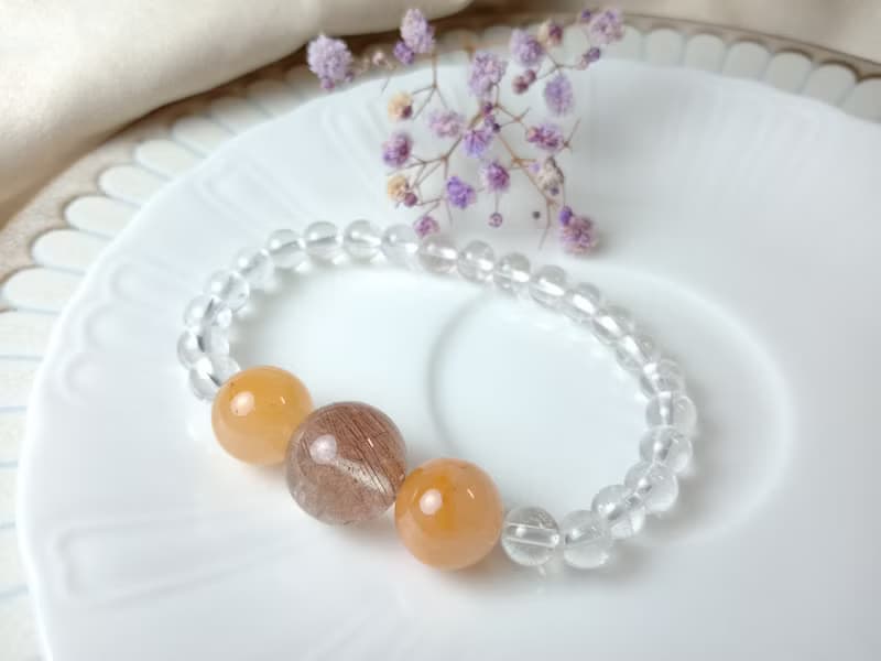 手鍊 珠串設計 紅髮晶+兔毛晶+白水晶