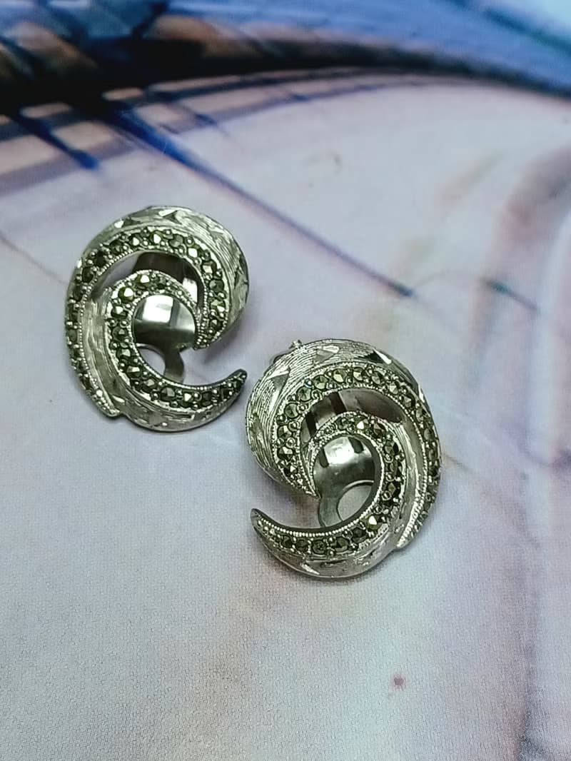 vintage jewelry  古董銀製漩渦 夾式耳環