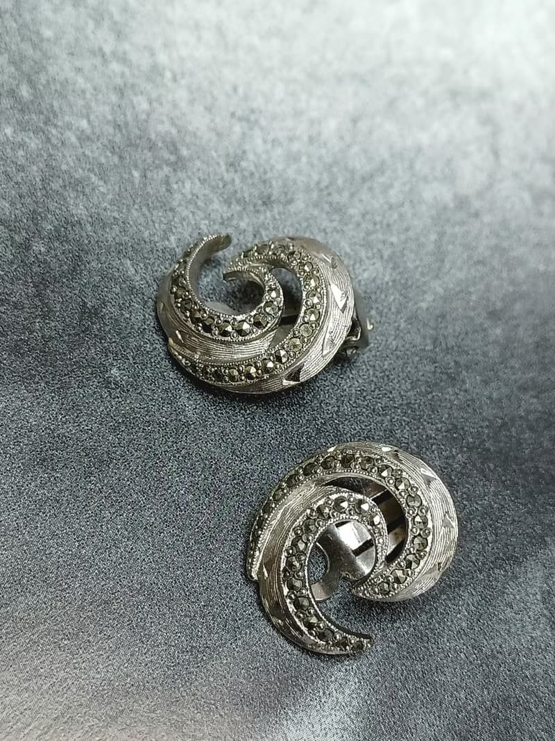 vintage jewelry  古董銀製漩渦 夾式耳環