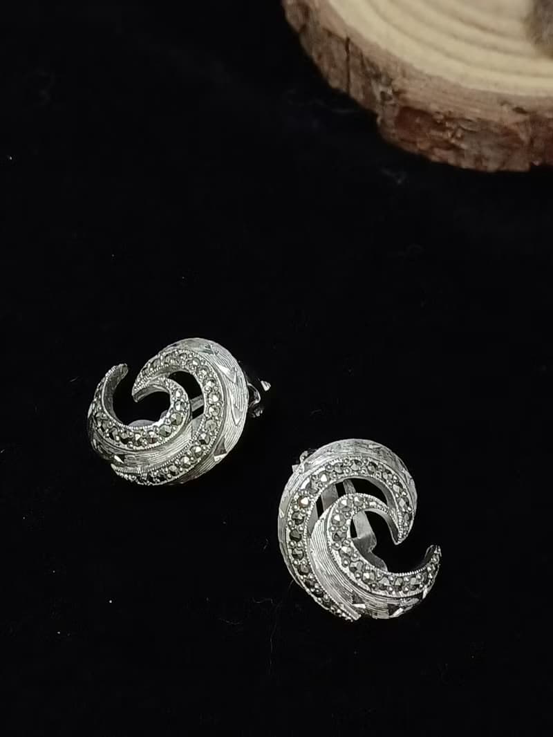 vintage jewelry  古董銀製漩渦 夾式耳環